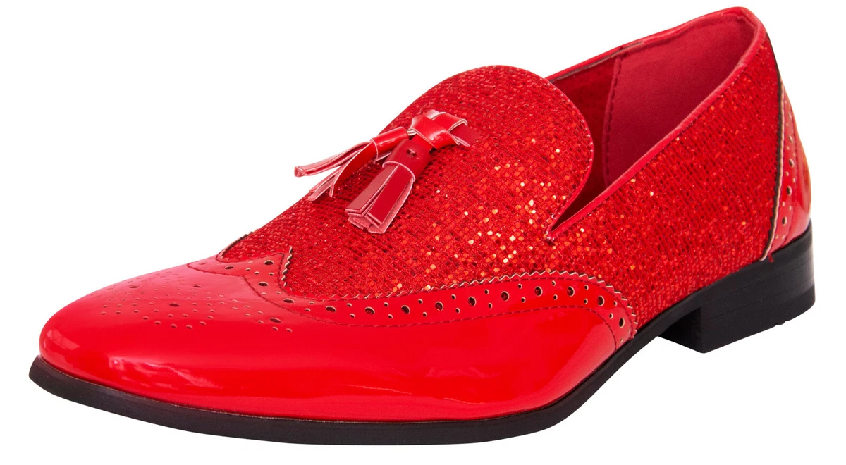 Uomo Lucido Scarpe Casual Eleganti Rosso Festa Nappa Pelle Foderato Slip On