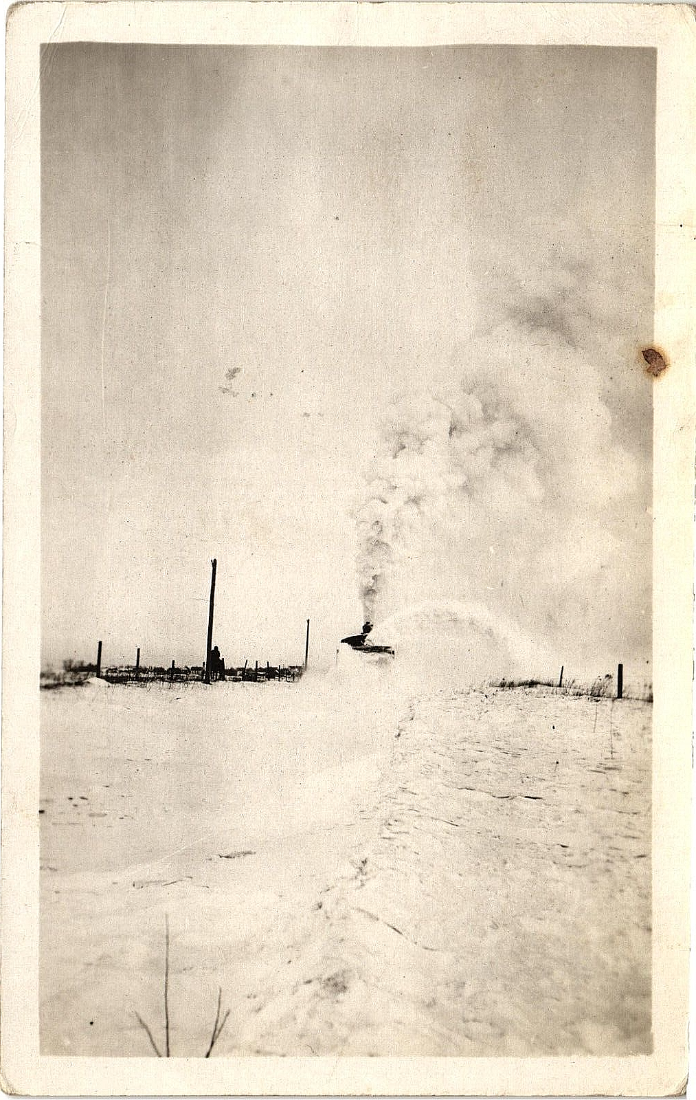 Steam Train Locomotive Plowing Snowy Tracks Real Photo RPPC Postcard c1911-22-image