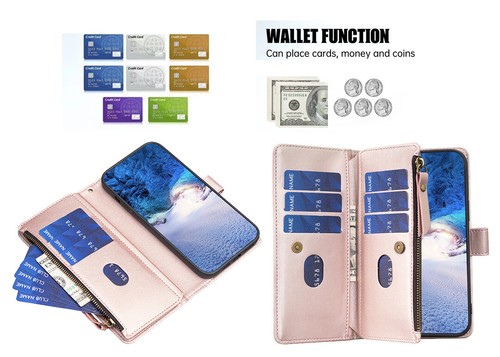 For Moto G53 G23 G13 G73 Flip Zipper Leather Wallet Kickstand Phone Case Cover - Picture 27 of 57