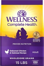 15 Lbs Wellness Health Dry Dog Food, Wholesome Grains, Natural,Chicken & Oatmeal