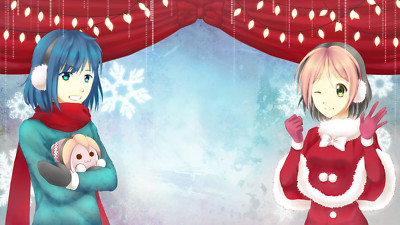 Anime pippi christmas girls osu blue hair green eyes CCG Gaming Mat Desk