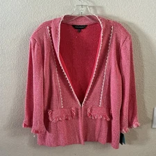 NWT MING WANG Textured Faux Pearl Eyelash Trim Cardigan Jacket XL