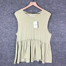 NEW Free People We The Free Matcha Green Sleeveless Ruffle Tank Top - L