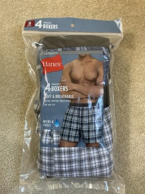 Hanes Men 4 Pack Boxer Underwear Cotton Blend Tagless Tartan Plaid Cool Wicking