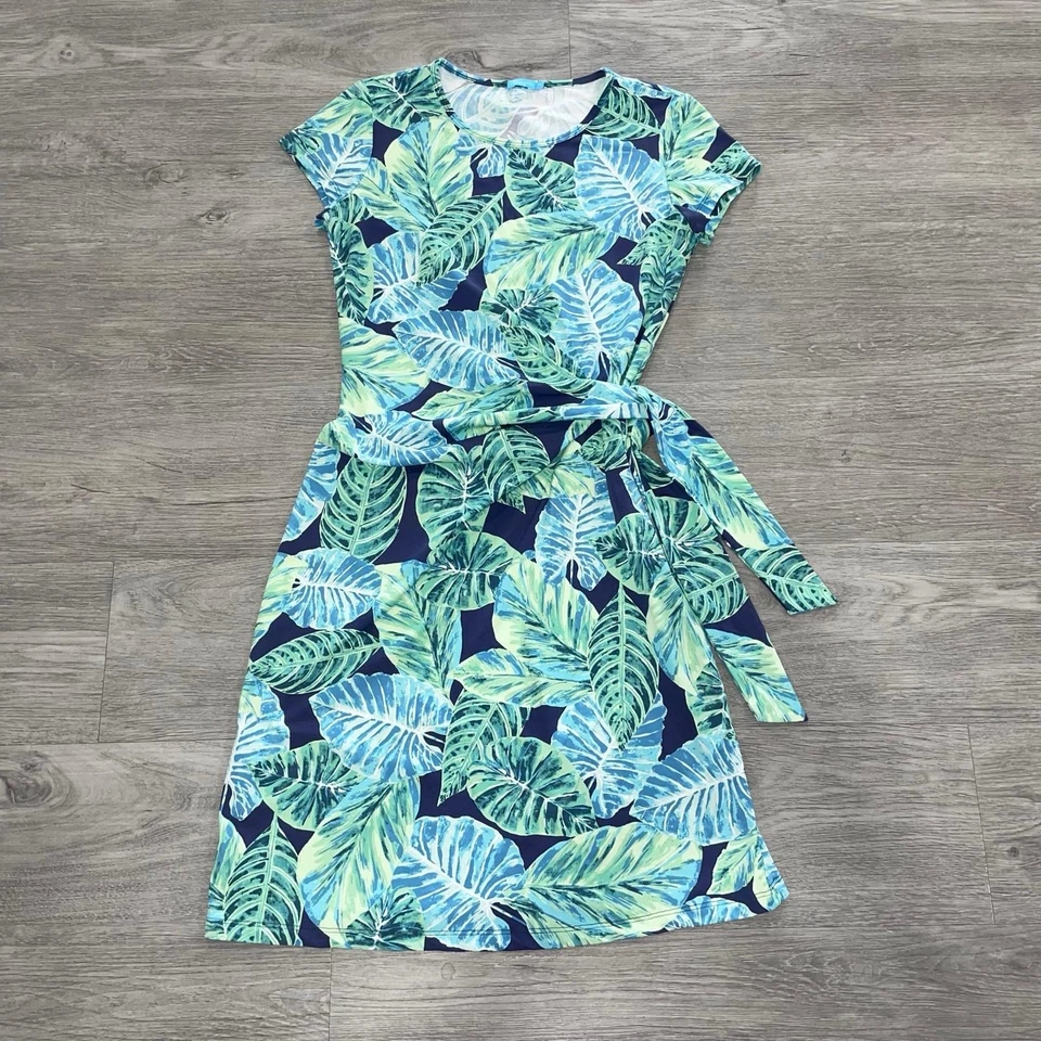 Vestido J McLaughlin Mujer XS Elora Catalina Tela Corbata Imitación Envoltura Manga Corta Hoja Foto 2 de 4