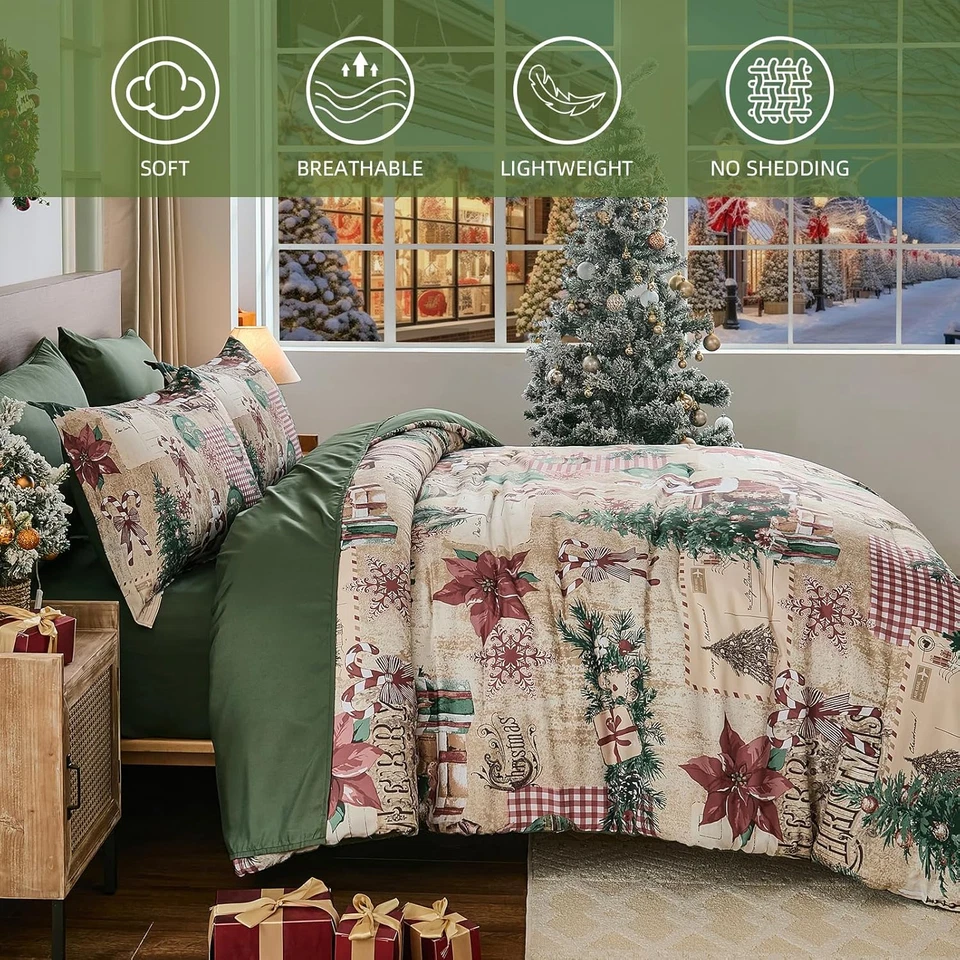 Christmas Duvet Cover Set King, 3 Pieces Christmas Bedding Set with 2 Pillowcase - Image 3 of 4
