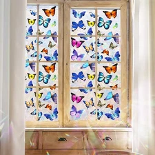 Butterfly Stained Glass Window Film, Decorative Butterfly Rainbow Privacy Win...