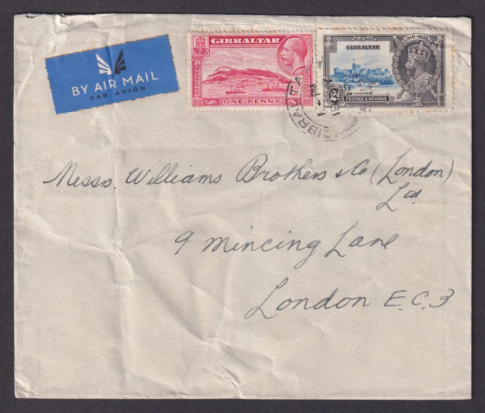 GIBRALTAR 1935, Cubierta de correo aéreo a Londres Reino Unido Foto 2 de 3
