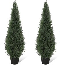 2Pcs Artificial Cypress Cedar Topiary Trees, 4Ft/5FT for Indoor Outdoor Green