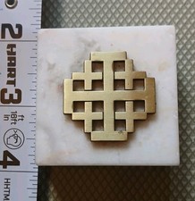 Vntg Brass Double Happiness Symbol Desk Ornament/Paperweight Marble Base