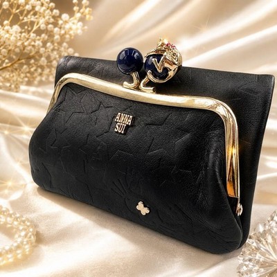  Rare Extremely beautiful Anna Sui pouch bifold wallet playing cat cat star