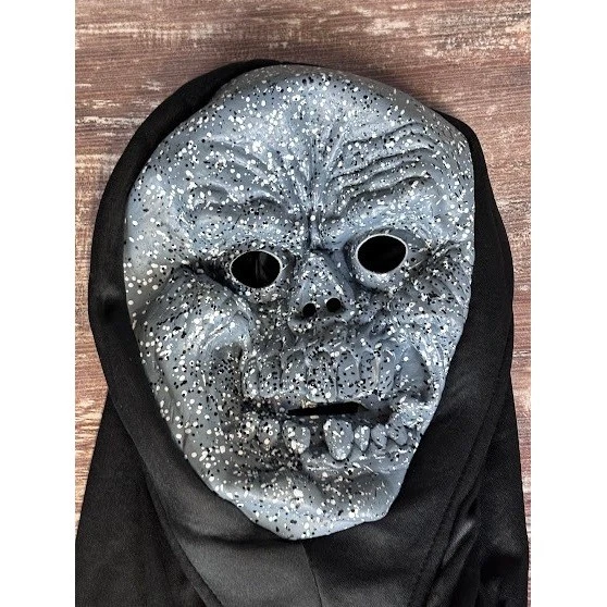 Vintage Gray Ghoul Monster Mask w/ Hood – Halloween Scary Horror Costume Creepy - Image 2 of 4