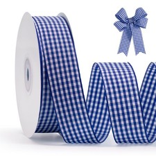 1 inch Blue Gingham Ribbon 25 Yards Blue White Buffalo Plaid for Crafts