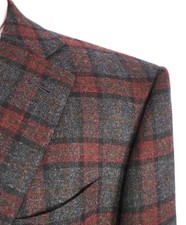  4,000 Ermenegildo Zegna Red/Grey Plaid PURE Cashmere Blazer 44R
