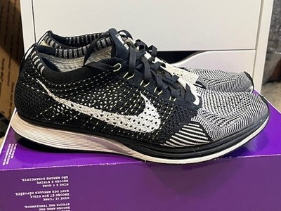Nike Flyknit Racer Black White Volt Running Shoes Size Men 9.5 Worn 526628-011