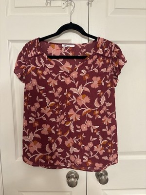 DR2 Women's Floral V-Neck Short Sleeve Top in Size S