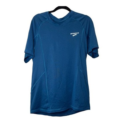 Brooks Mens Running Shirt Blue V-Neck Equilibrium Technology Small Tee