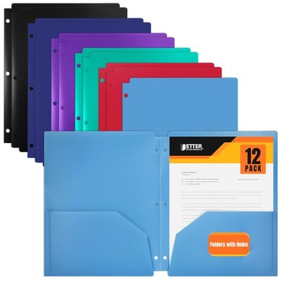 Better Office Products 3 Hole Punch Pocket Folders, Bulk Pack, Sturdy Primary 