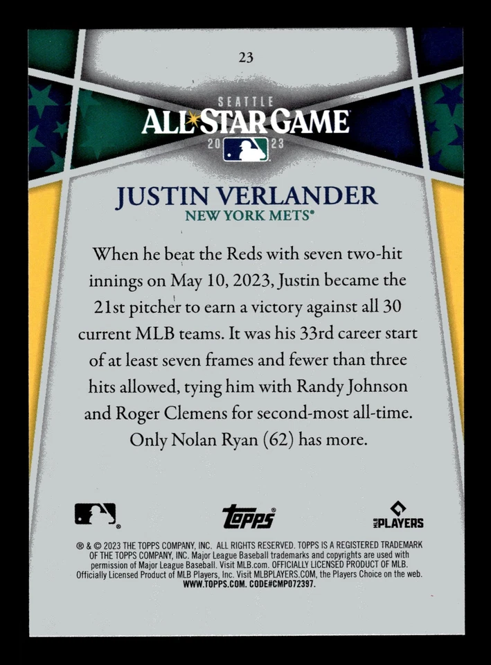 2023 Topps All-Star Game #23 Justin Verlander - Image 2 of 2