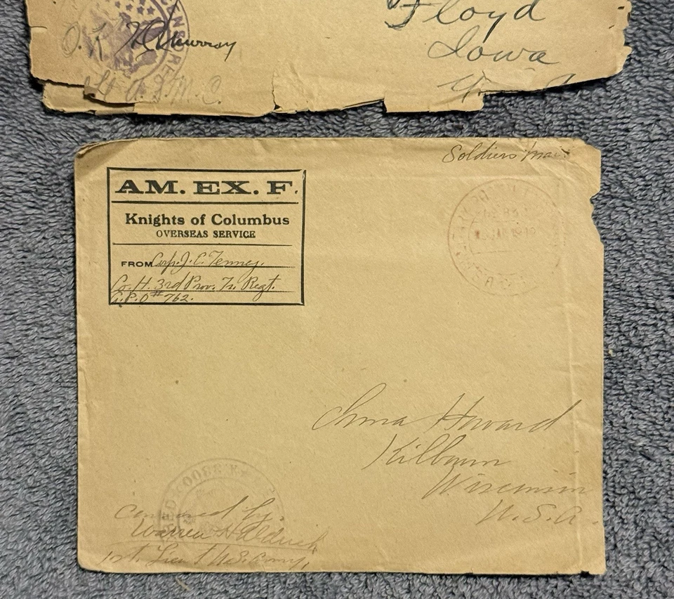 Cubiertas Caballeros de Colón de la Primera Guerra Mundial 1919 AEF APO 710 y 732 Marina e Infantería de los Estados Unidos Foto 2 de 4