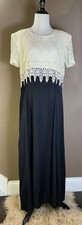 Jeffrey & Dara Vintage 80s Black White Crochet Lace Overlay Maxi Dress sz 16