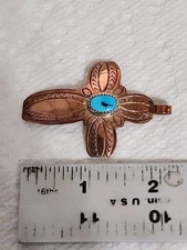 Running Bear Navajo Copper Sterling Silver & Turquoise Cross Pendant 