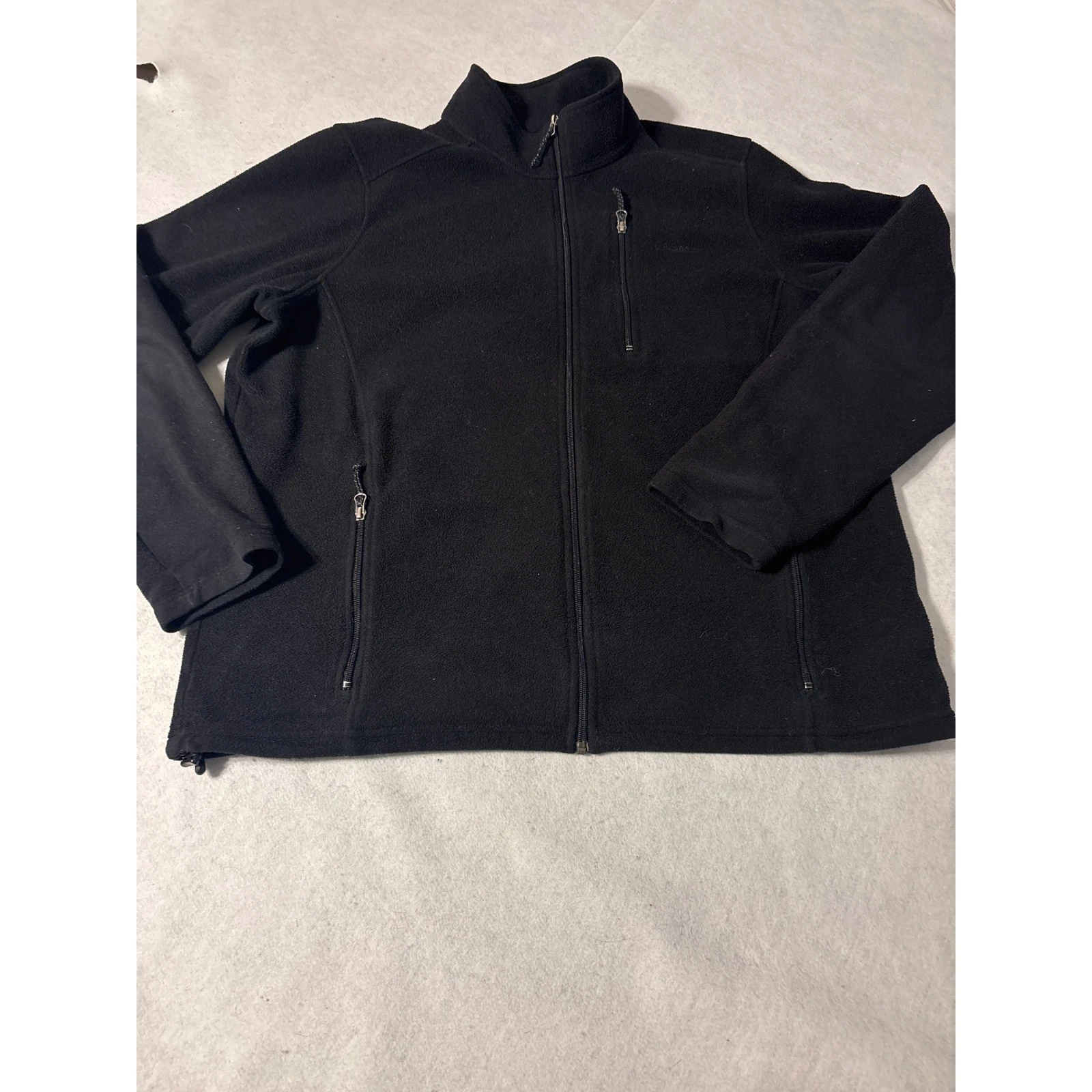 LL Bean Mens Full Zip Fleece Jacket Black Mock Neck Large XL Pockets