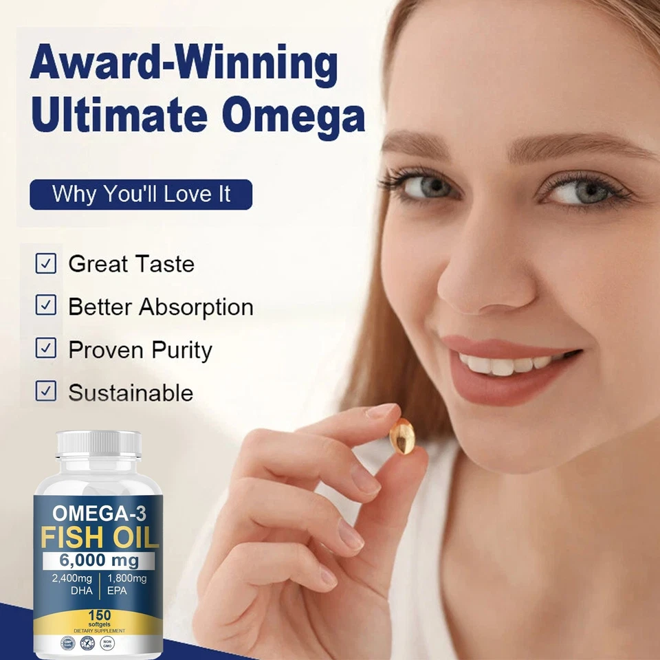 150 Caps Omega 3 Fish Oil 6000 Mg with Maximum EPA DHA - Supports Brain, Liver - Image 3 of 4