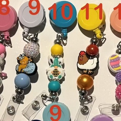 Handmade #10 Teal Easter Gnome Beaded Badge Reel