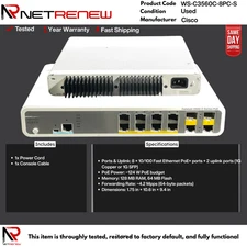 Cisco WS-C3560C-8PC-S Catalyst Ethernet 8 Port PoE+ 124W Switch