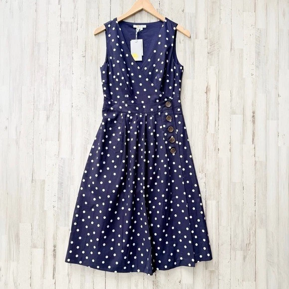 dotted linen blend midi dress Dotted Linen Cotton Midi Pocket Halter Dress