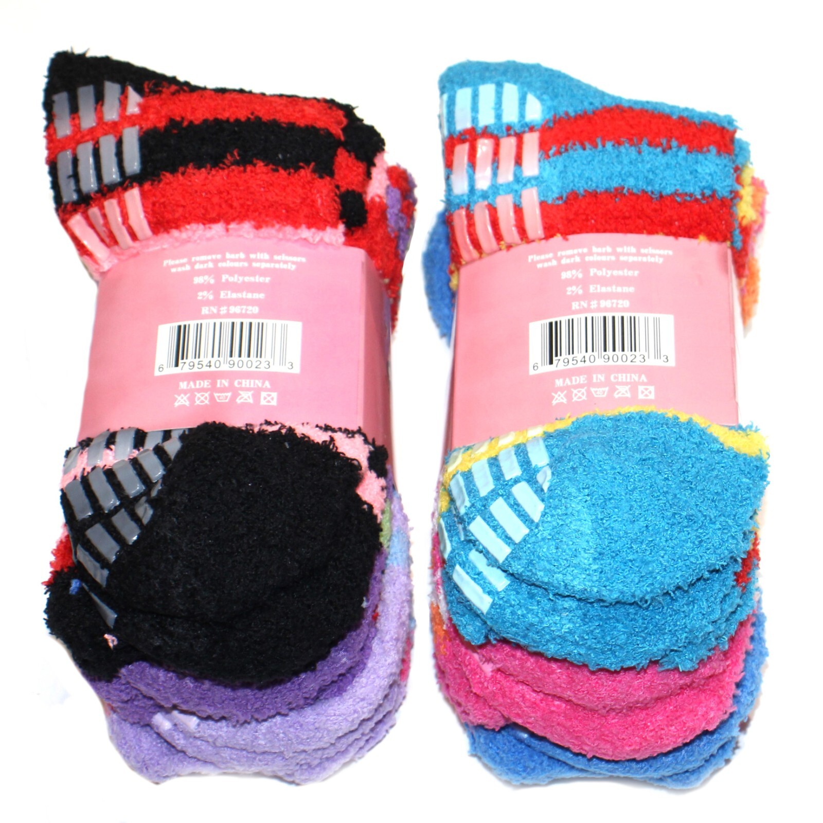 Weitzner Cozy Fuzzy Slipper Grip Socks 6 Pair Purple Blue Size 9-11