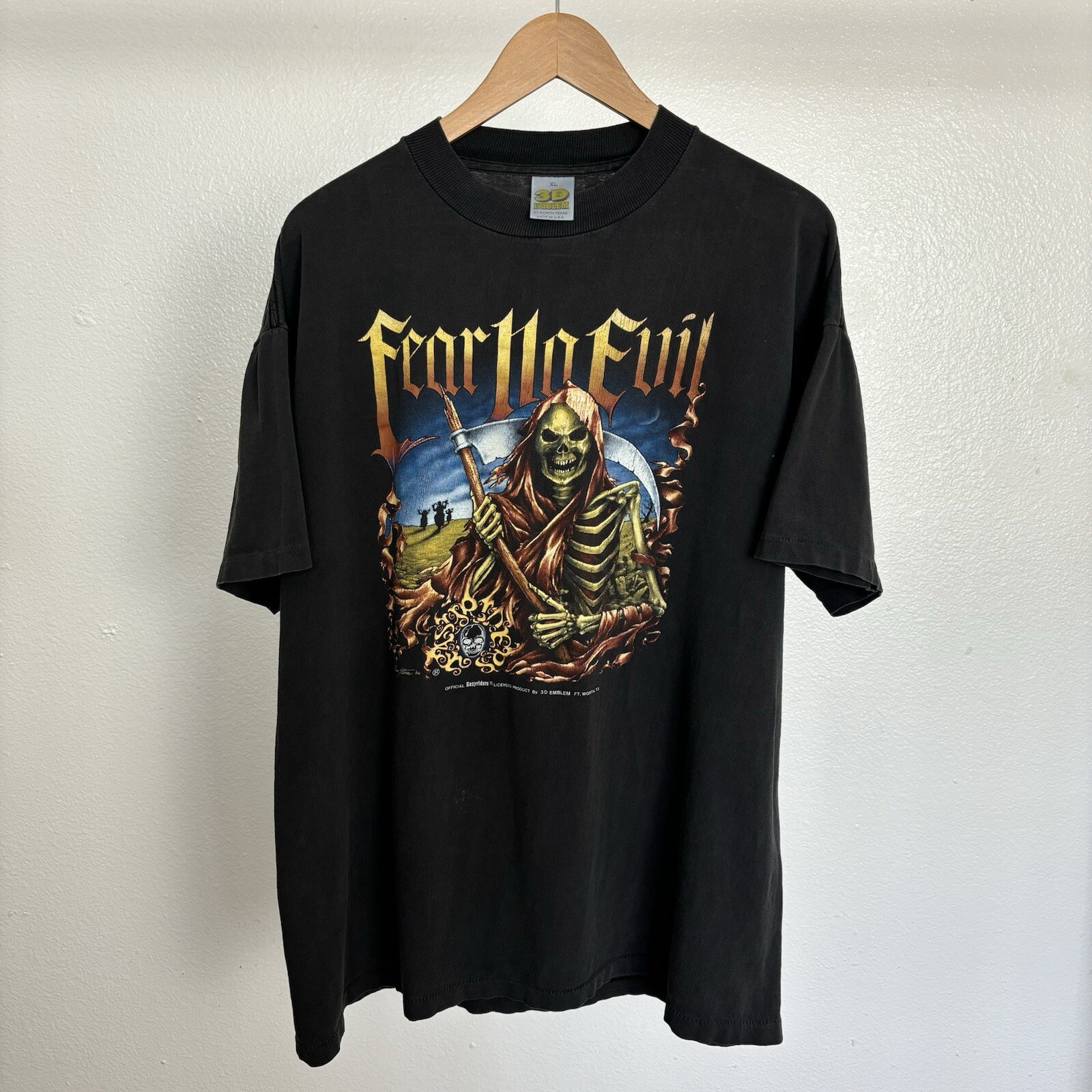Vintage 3D Emblem Easyrider Fear No Evil Party Animal Grim Reaper T Shirt XL