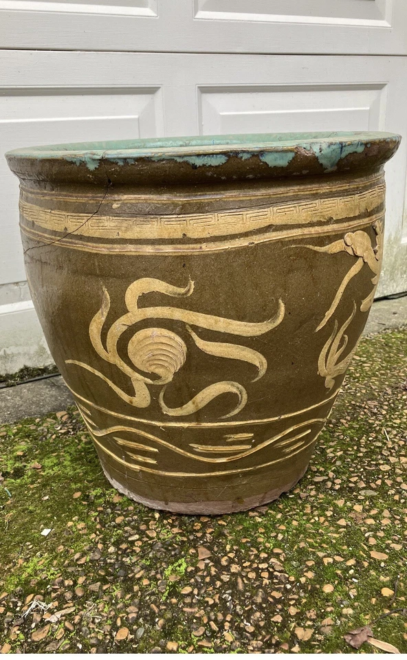 Antigua maceta china grande para huevos dragón Jardiniere 17”x 17” Foto 4 de 4