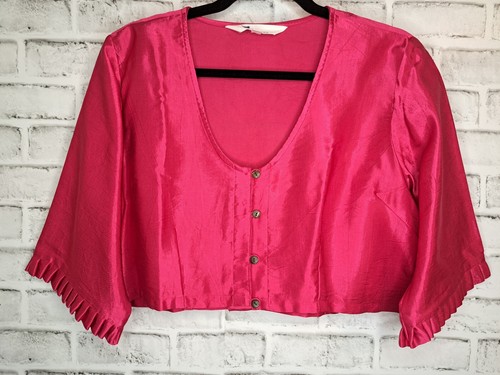 Indian Mashru Silk Crop Top Chidiyaa Top Womens 2XL Boho Festival Hot Pink New