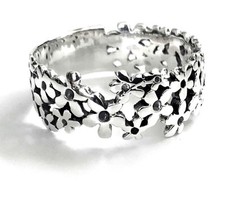 925 Sterling Silver Daisy Flower Cluster Ring Band - Size 6, 7, 8, 9, or 10