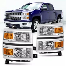 Fit 2014-2015 Chevy Silverado 1500 Pickup Chrome Headlights L+R Replacement