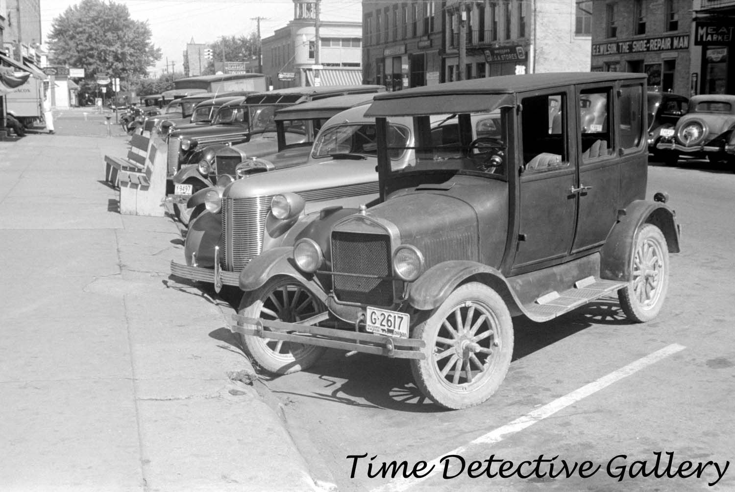Vintage Cars Along Main Street, Plain City, Ohio 1938 Historic