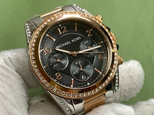 Michael Kors MK6093 Chrono Black Dial Crystals Two-Tone Band Womens Quartz Watch - Picture 8 of 19