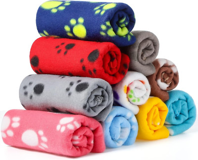 Tatuo 10 Pack Pet Fleece Blankets with Paw Prints for Dogs and Cats, 24x28 Inch