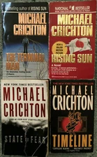 Michael Crichton books, lot of 4, Timeline, State of Fear, Terminal Man, Rising 