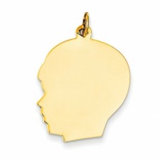 Large Gauge Facg Left Engravable Boy Head Charm 14K Gold Plated Sterlg Silver