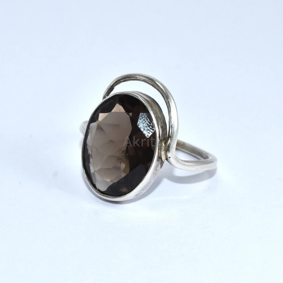 Anillo de plata de ley 925 Smokey Toapz de uso diario hecho a mano Foto 3 de 4