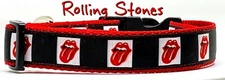 Rolling Stones dog collar Rock N Roll handmade adjustable buckle 1"or 5/8"wide  