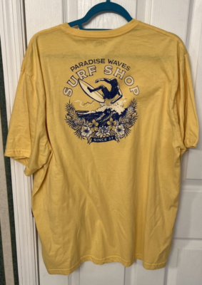 IZOD Paradise Waves Surf Shop Graphic T Shirt Men's, Yellow, XXL