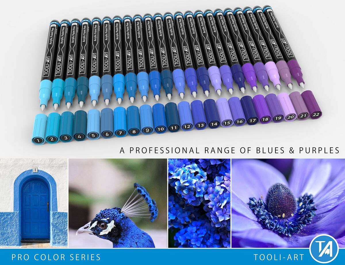 Acrylic Paint Pens 22 Assorted Blue And Purple Pro Color Series (EXTRA  FINE)