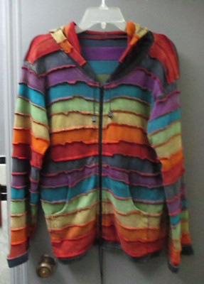 Boho Style Colorful Horizontal Ribbed Women's Hippie Jacket (S-M)