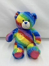Build A Bear Rainbow Striped Rainbow Peace Pride Teddy Bear 14  Stuffed Plush