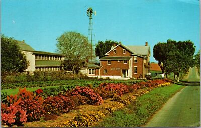Amish House Windmill Garden Road Lancaster Pennsylvania Postcard