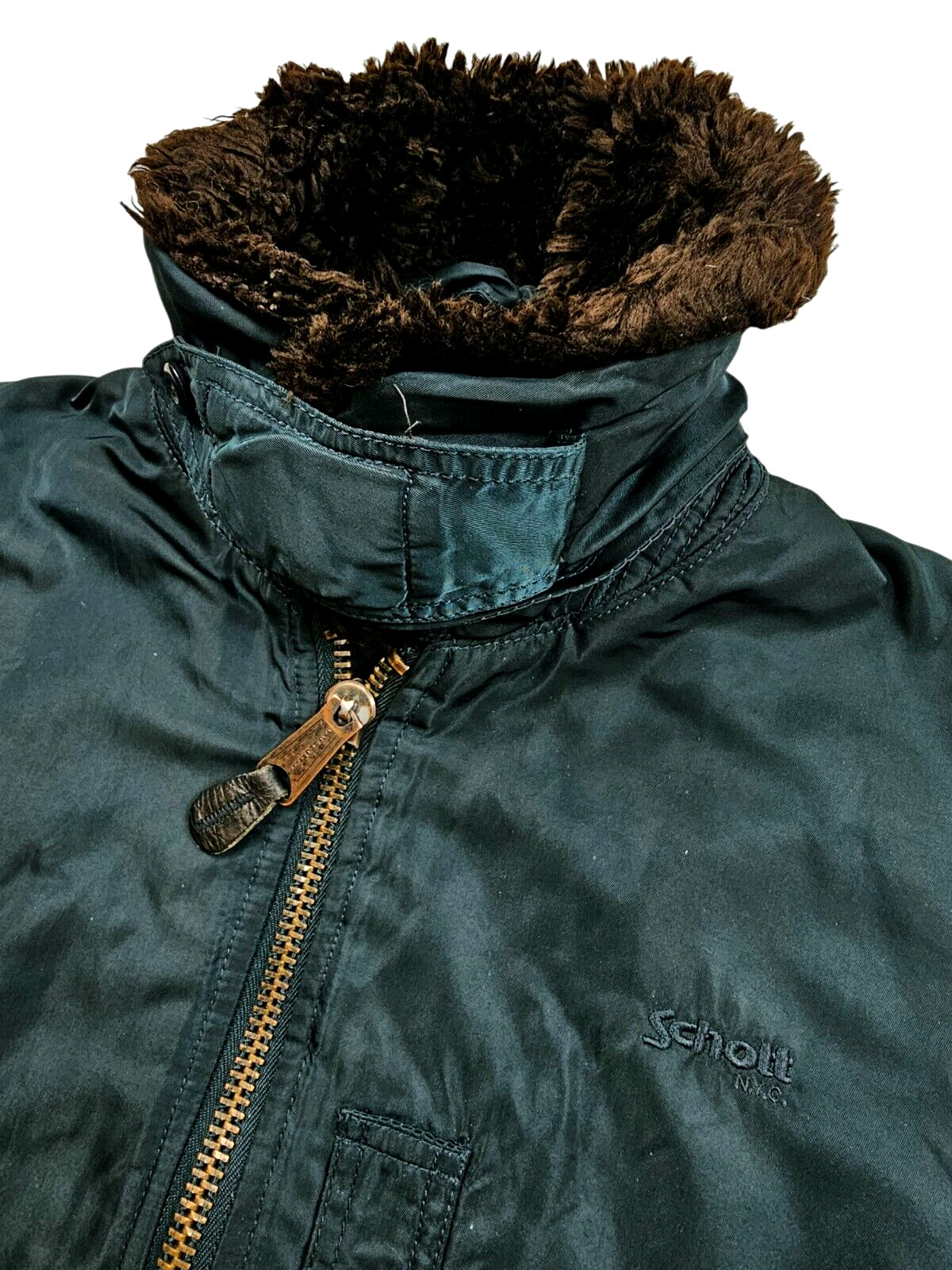 *HOT VTG Men SCHOTT FLYER'S B-15 BOMBER MILITARY FLIGHT FUR COLLAR TEAL Jacket M